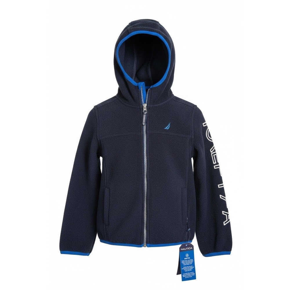 Nautica Kids Navy Blue Fleece Zip Up Hoodie Jacket Boys, Size‎ S/4, NWT